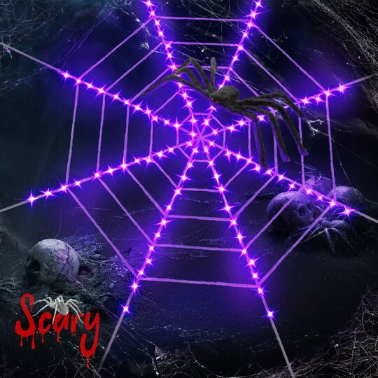 LED Spider Web Outdoor Party Props Light Up Cobweb Lighting Decor For Halloween